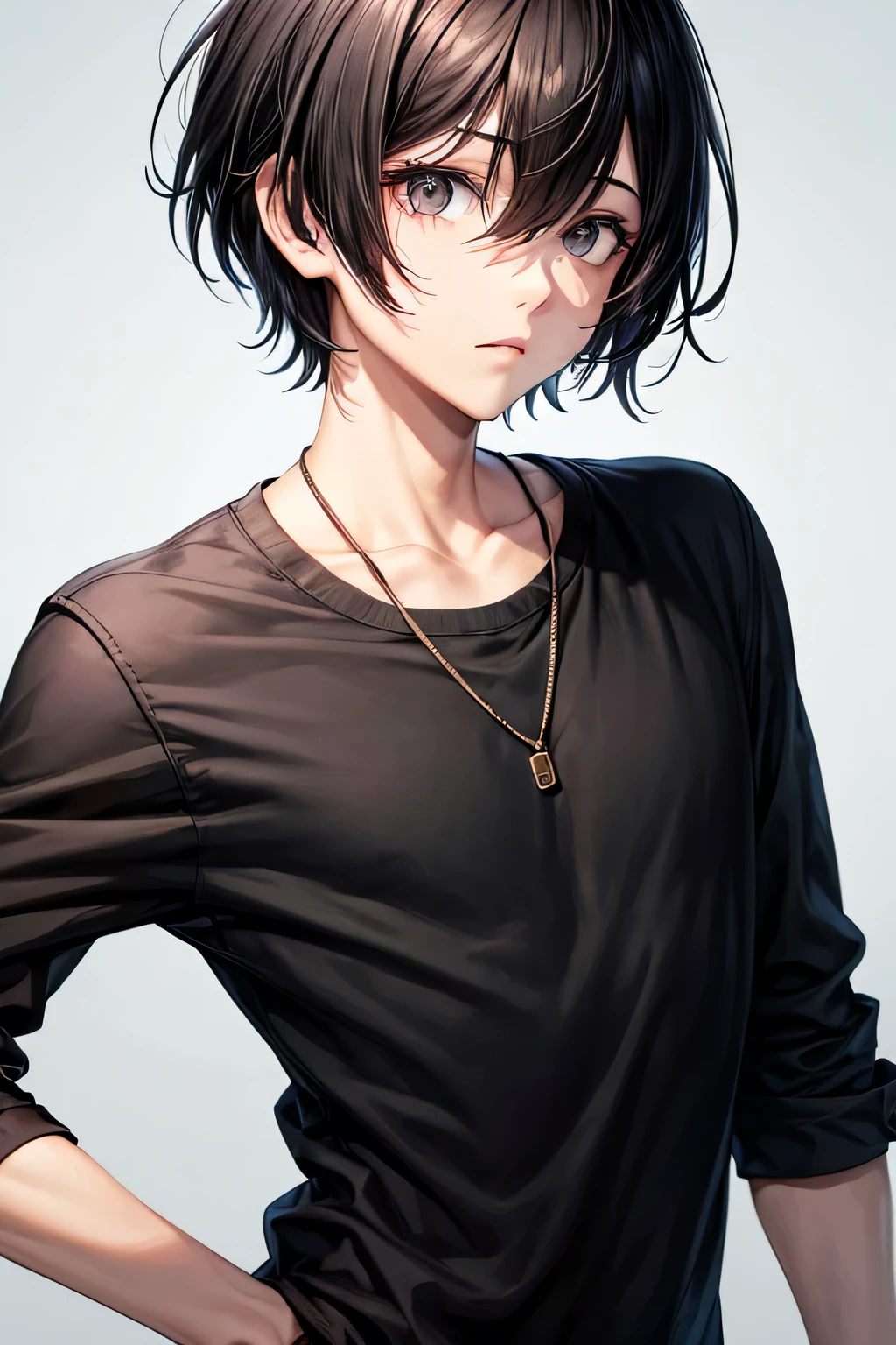 Man, mash, black hair, black eyes, black clothes, short hair