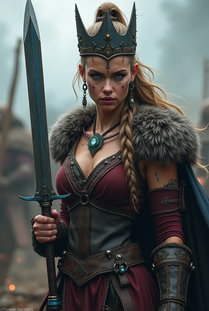 female warrior sitting on throne, brutal, long hair, raw, Highly Detailed, detailed skin, detailed eyes, realistic eyes, detailed face, dslr, dramatic lighting, particles, photo of the most beautiful artwork in the world featuring soft lustrous, ((epic heroic fantasy muscular rugged wet wounded hero angry looking with long hair and fierce looking in a dynamic posture, fantastic location, majestic cluttered environment)), full body 8k unity render, action shot, skin pores, very dark lighting, heavy shadows, detailed, detailed face, (vibrant, photo realistic, realistic, dramatic, dark, sharp focus, 8k), (weathered damaged old worn leather outfit:1.4), (intricate:1.4), decadent, (highly detailed:1.4), digital painting, octane render, artstation, concept art, smooth, sharp focus, illustration, (global illumination, studio light, volumetric light),heavy rain, particles floating