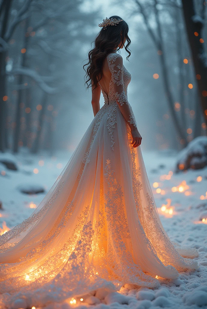 Wedding dress combination with ice and fire