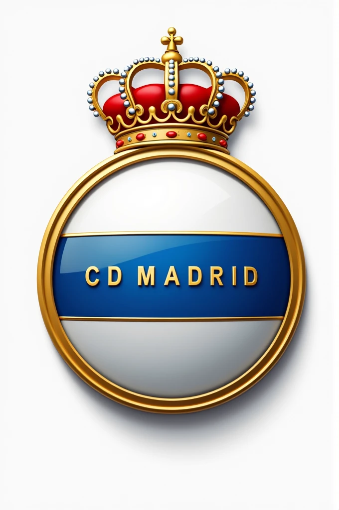 Create a shield with the colors white, Gold and blue on a stripe with the name CD MADRID and a crown 