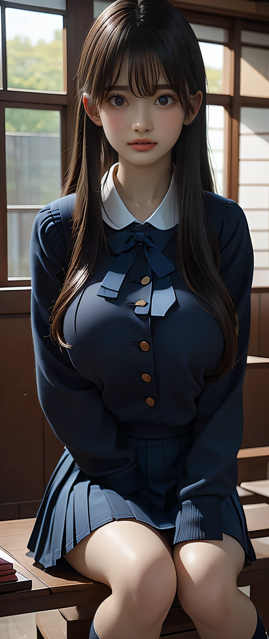 （Very delicate and beautiful：1.2）Supermodel,Glamour,Very huge  bigger than a face,Beautiful very huge breasts,Sensual,【Bike Shorts】,,【Three Girls】,,Highest quality, High resolution, 8k,mini skirt,Navy frilly sailor suit,Black hair twin tails,Data Style,boots