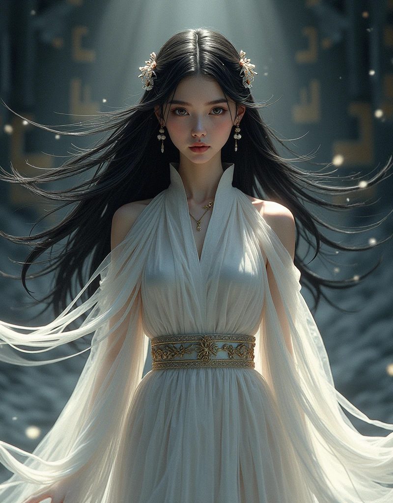 (ink, Incroyable: 1.3, Background&#39;unified 8k screen, realistic, detailed: 1.2, head of&#39;artwork, illustration), [((1 fille), superior_corps, Angle dynamique, world head of&#39;artwork theater: 1.2, best quality, restricted, guapo, ghost dance sweater, cheveux longs qui coule, shiny soft: 0.8, chrysanthème double), :( Cinema lighting: 1.3, bare_to burst: 1.2, Éléments de Dunhuang)]