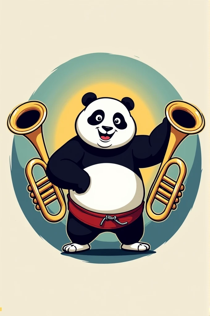 I want you to develop a logo that combines medicine and brass music. I want the sides to be trumpets and in the middle to unite the relationship between medicine and music, adding a kun fu panda playing.
