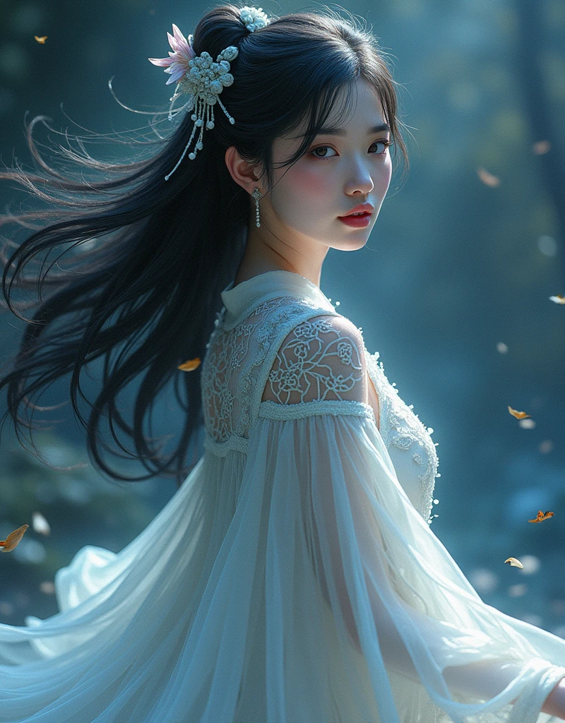 (ink, Incroyable: 1.3, Background&#39;unified 8k screen, realistic, detailed: 1.2, head of&#39;artwork, illustration), [((1 fille), superior_corps, Angle dynamique, world head of&#39;artwork theater: 1.2, best quality, restricted, guapo, ghost dance sweater, cheveux longs qui coule, shiny soft: 0.8, chrysanthème double), :( Cinema lighting: 1.3, bare_to burst: 1.2, Éléments de Dunhuang)]