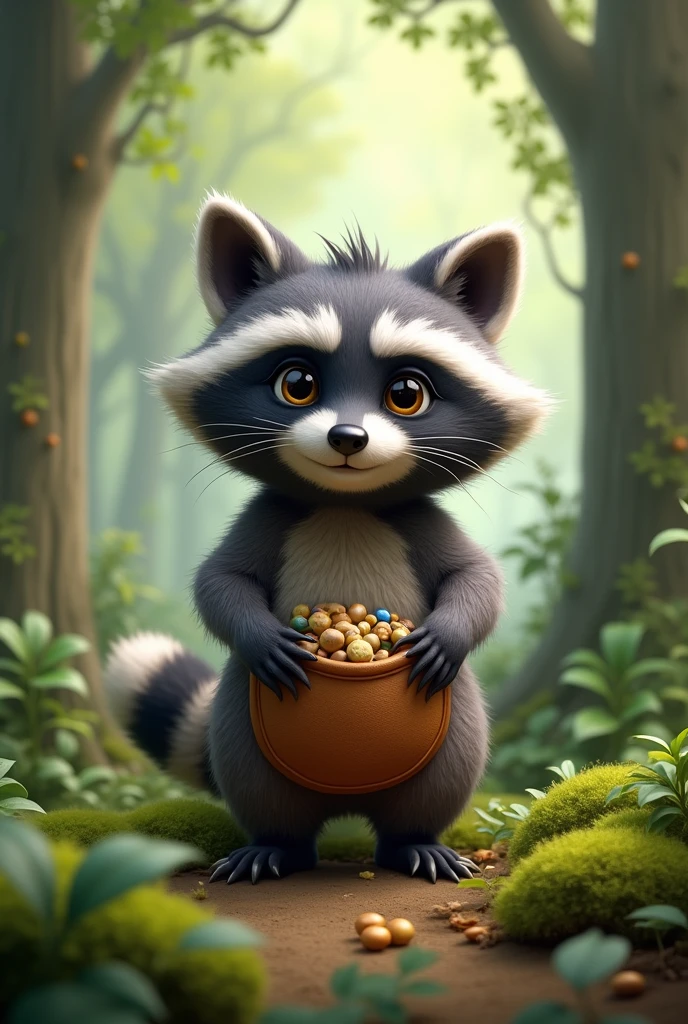 A raccoon with a pouch