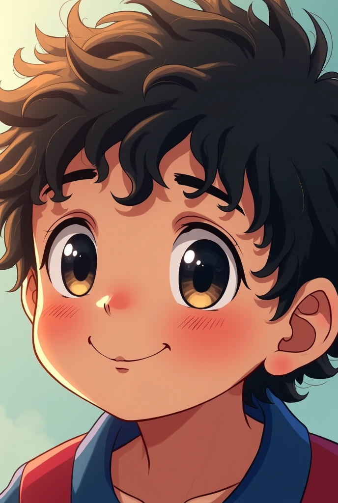 Close up of soccer player Messi at the age of five in anime style