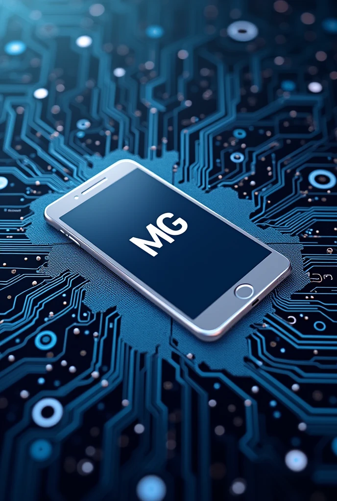 A poster in which 'Mobile Gallery' is written and 'MG' is also written and in the background there is a mobile and a computer PCB 