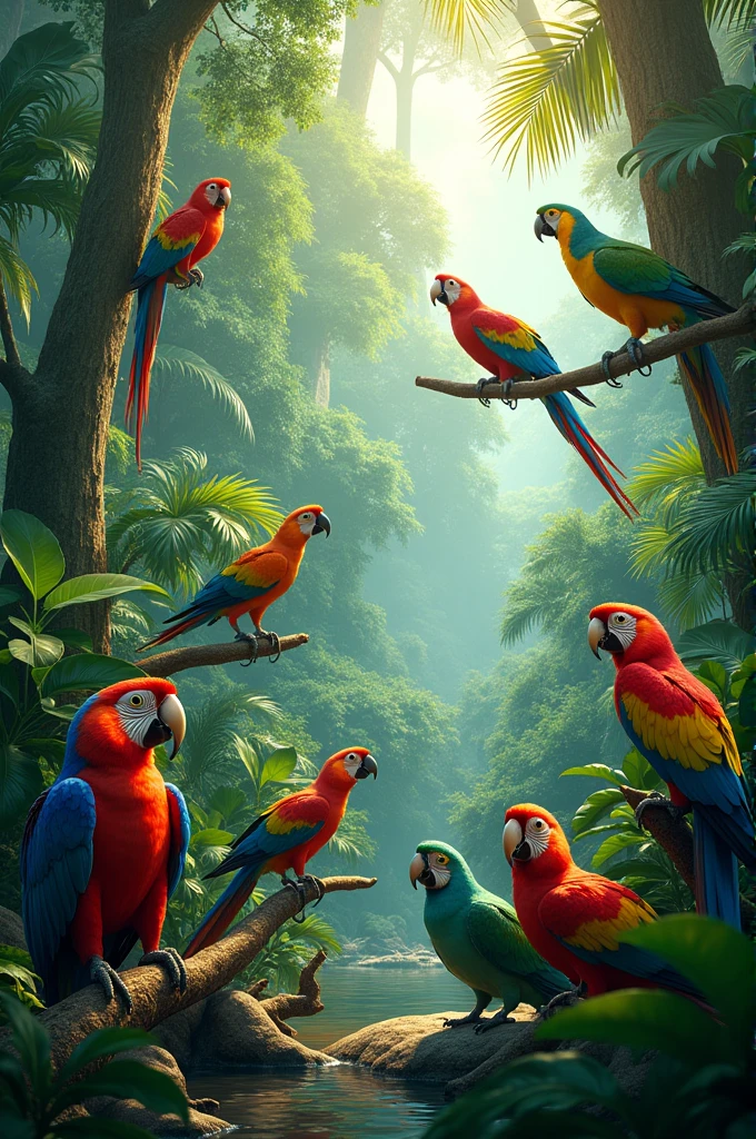 A big Colorful birds in the tropical rainforest