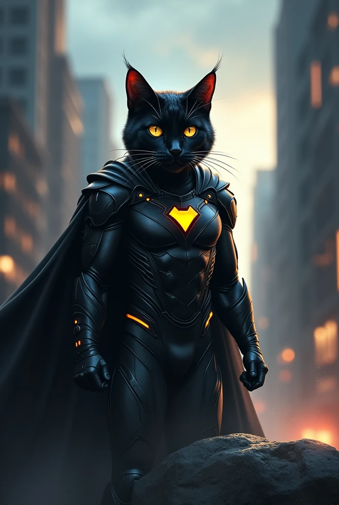 Cat with black sute of superhero