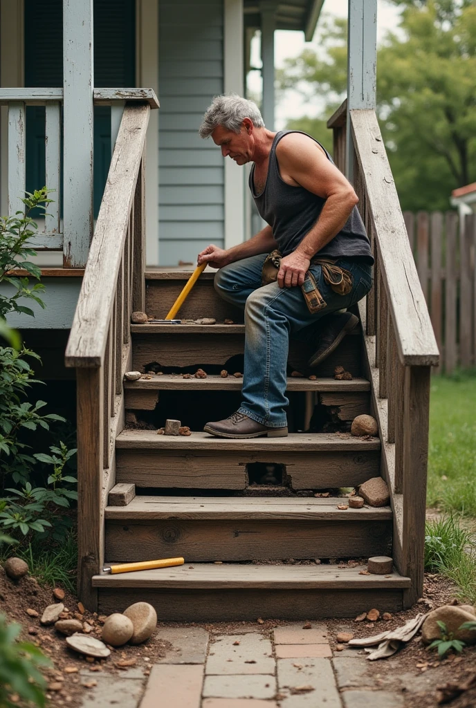 a man replacing almost old stairs