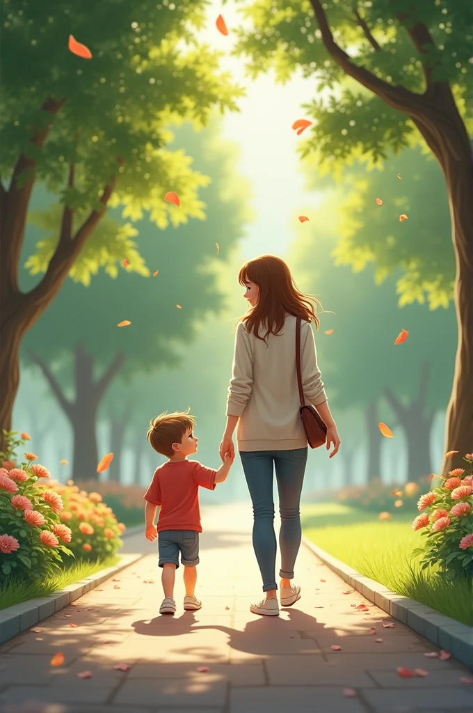 Mother and son in a park
