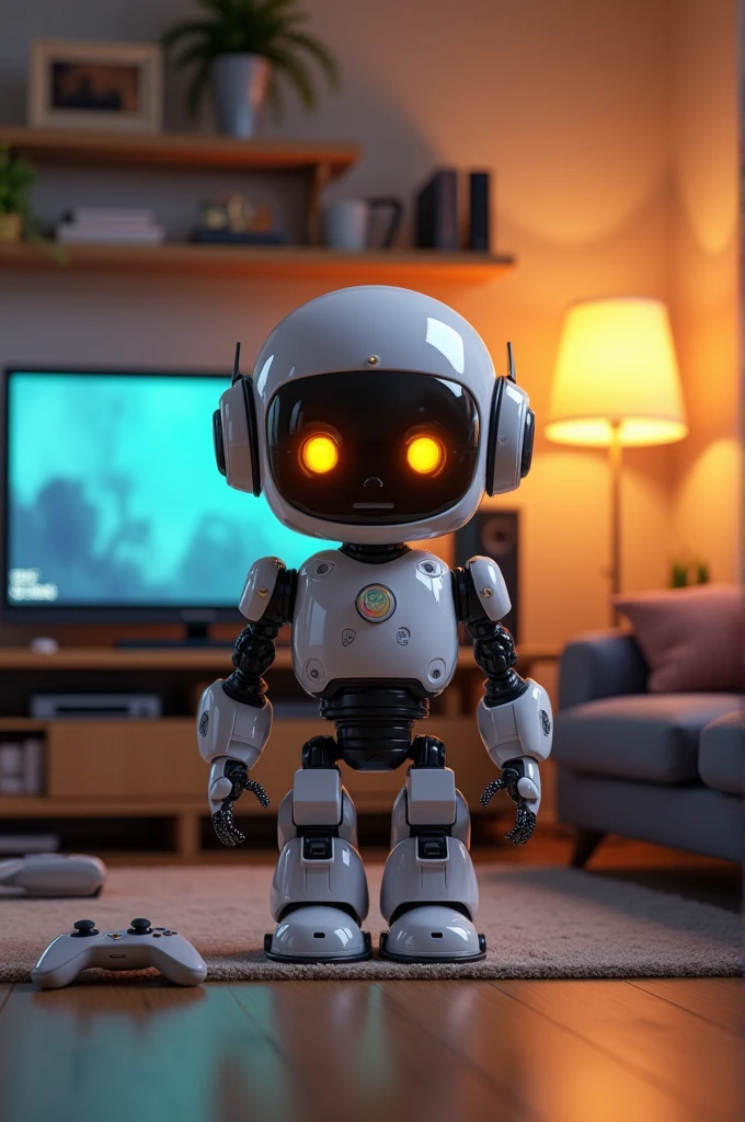 A friendly little robot that is charming and a gamer