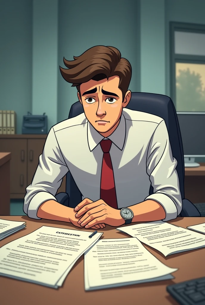 Viñeta 1:

scene: An employee on his first day at the filing office. He has several documents on his desk., some with obvious errors.
Text: "Oh, These documents have errors... What I do?"gladly. No more losses!"