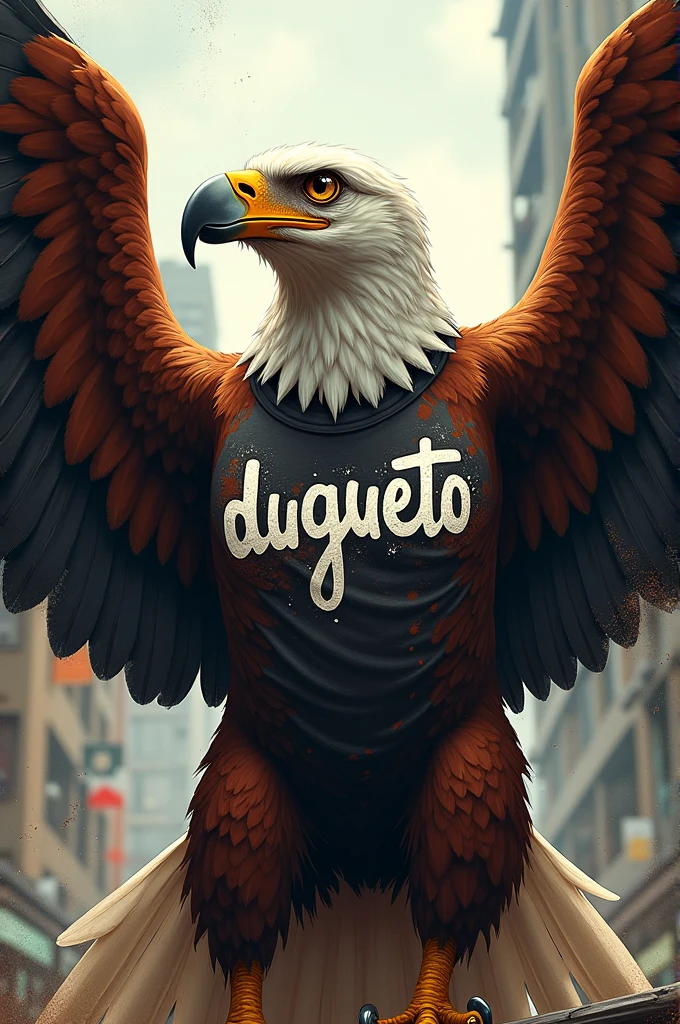 Create an eagle with a shirt that says DU-GUETO 