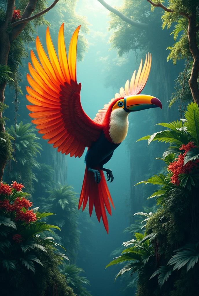A big Colorful bird in the tropical rainforest 