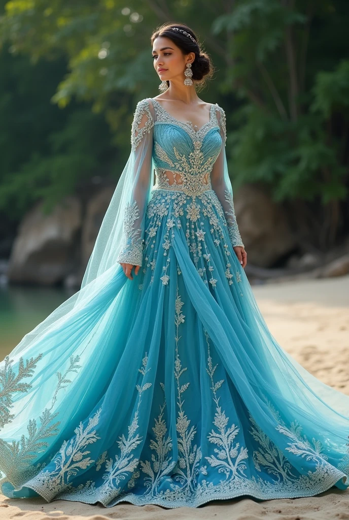 Wedding dress combination like ice and fire in pakistani dress change white color to ocean color
