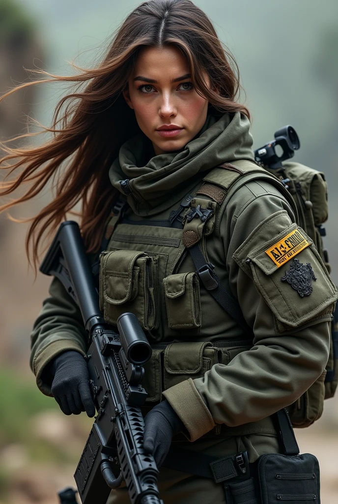 Modern Warfare II OC, women task force 141, brown hair, Brazilian traits, military clothes.