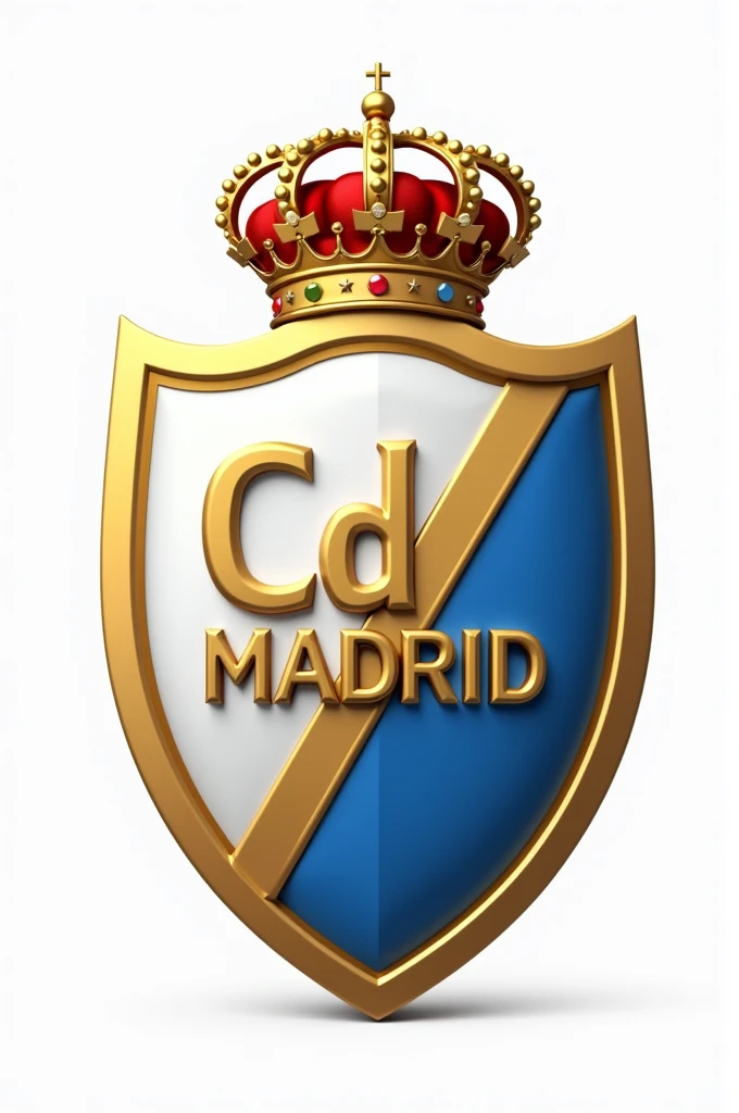 Create a shield with the colors white, Gold and blue on a side stripe and the name CD MADRID and a crown