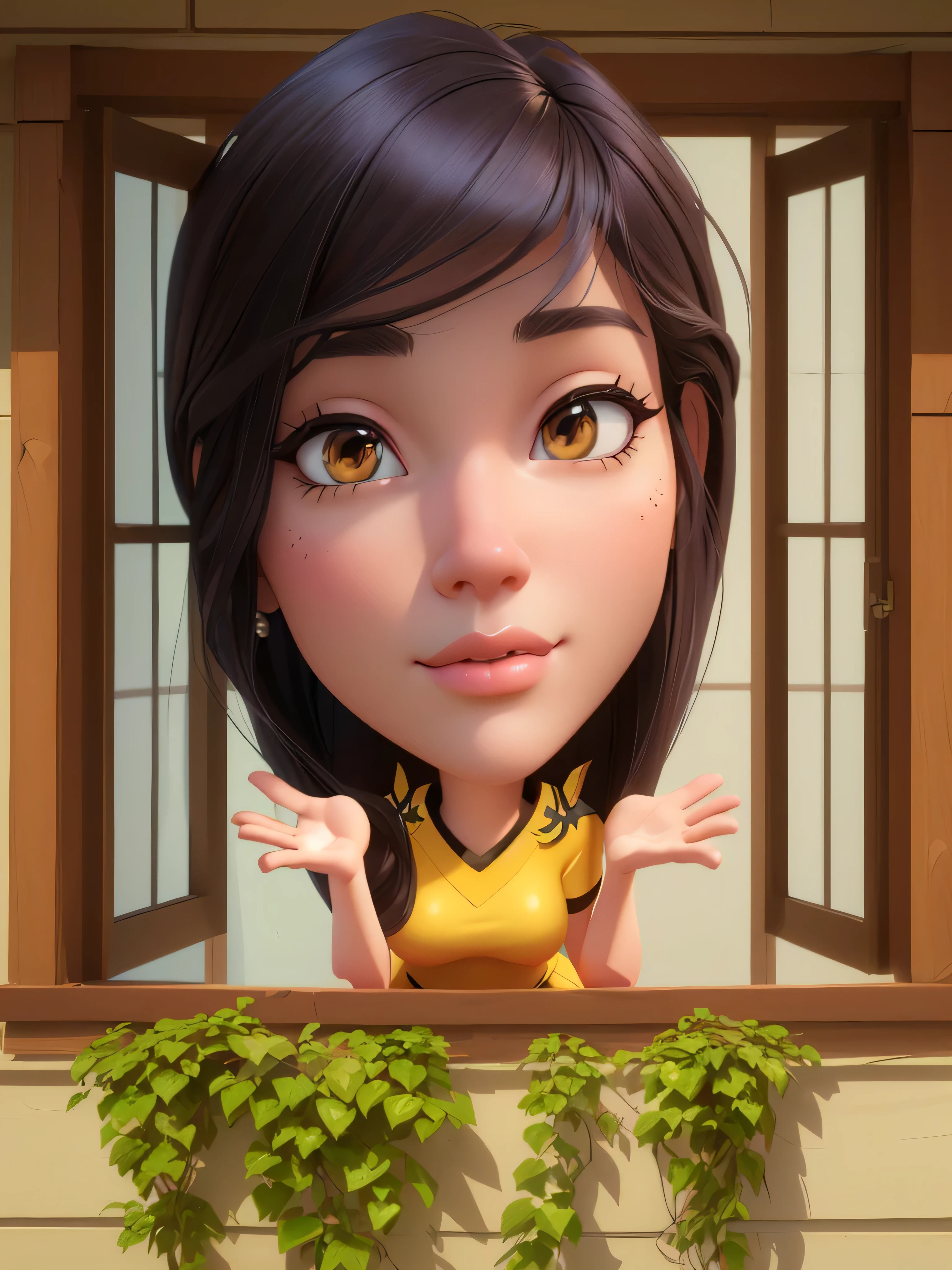 a close up of a woman of a window, long beauty hair, 3d portrait, 3 d ccartoon portrait, digital art cartoon, photorealistic!!!!!!! art style, cartoon digital art, cartoon digital painting, realistic cartoon, caricature illustration, realistic portrait photo, 3 d artist, realism artstyle, digital cartoon painting art, realistic 3d, cartoon artstyle, cartoon digital painting, cartoon illustration, 3D render, 3D Cartoon, big head, cartoonish look, high resolution, super detail, soft lighting