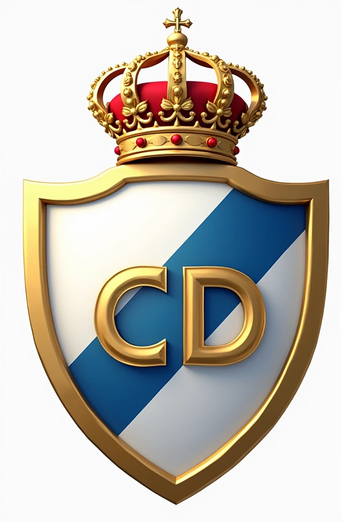 Create a shield with the colors white, Gold and blue on a side stripe and the name CD MADRID and a crown 