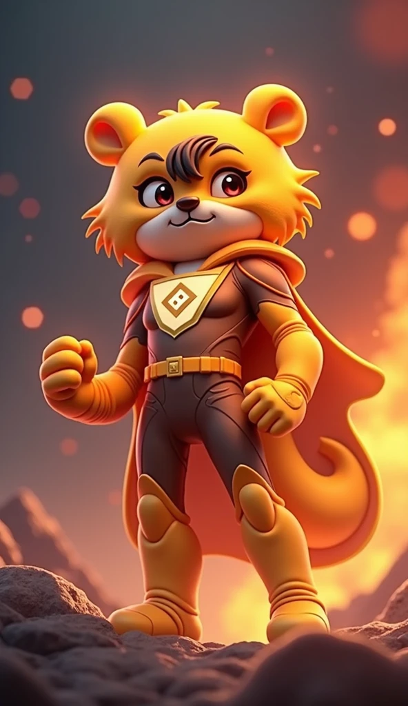 The image shows a superhero character standing confidently against a background split between blue on the left side and red on the right side, creating a strong visual contrast. The character's suit mirrors this color scheme, with the left half of the suit in blue and the right half in red.
The character has short, wavy black hair and a determined expression, with wide eyes and a slightly furrowed brow. The suit features a triangular chest emblem, which prominently displays three cryptocurrency logos:
1. **Binance (BNB) Logo**: In yellow, located at the top left of the triangle.
2. **Tron (TRX) Logo**: In red, located at the top right of the triangle.
3. **TON (The Open Network) Logo**: In blue, located at the bottom center of the triangle.
The emblem is outlined in gold, adding a bright accent to the design. The superhero's cape follows the same split color pattern, with the left side blue and the right side red. The overall design is clean and stylized, with a strong emphasis on the dual color theme and the integration of the cryptocurrency logos on the chest emblem. Add the title 'Mazi Bot'