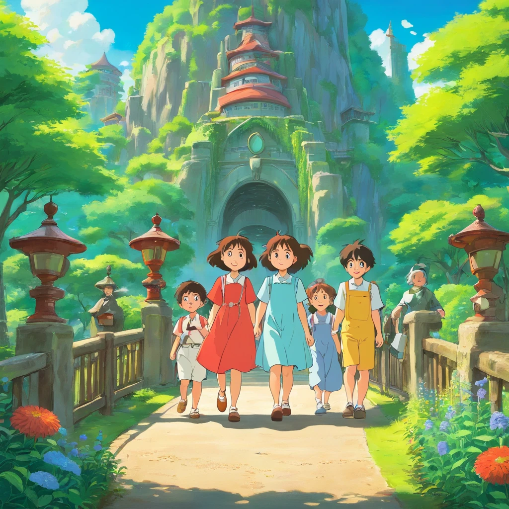 Les enfants dans une parc d'attraction 