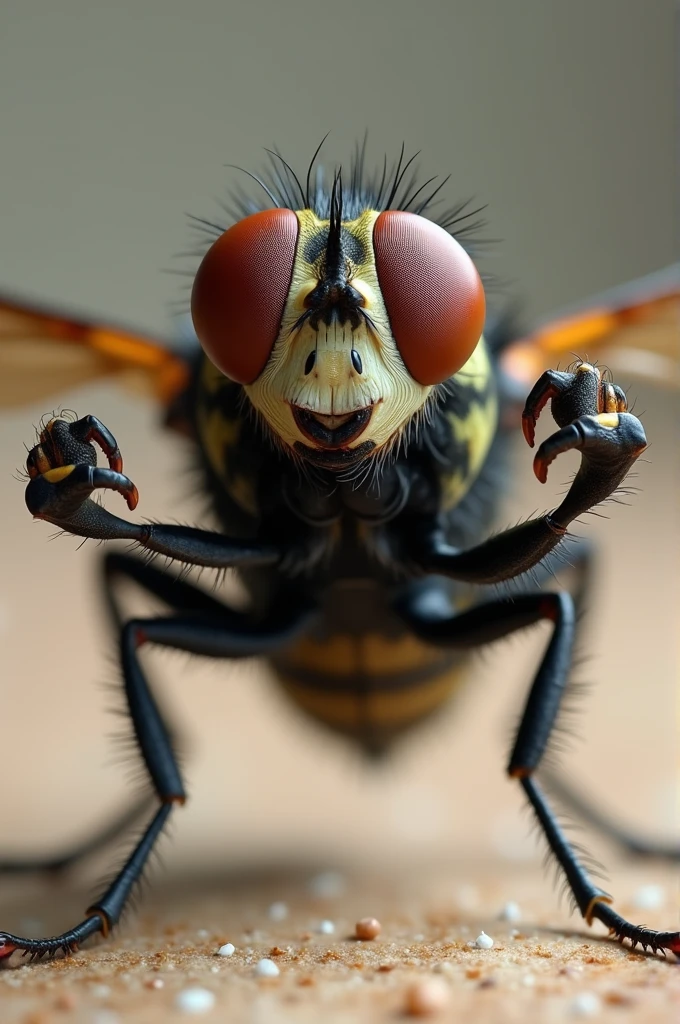Una mosca haciendo ✊ con las patas