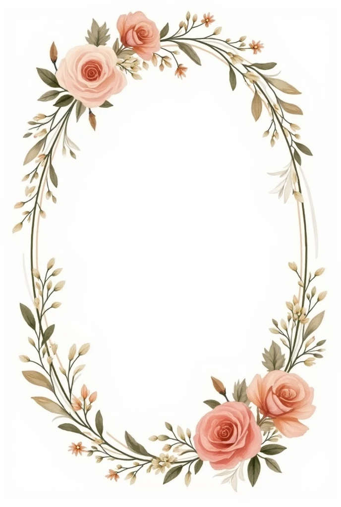 illustration of vintage flower oval frame on white background