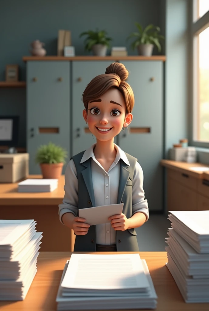 scene: Documents corrected and revised, ready to be shipped. The employee smiles, satisfied with his work.
Text: "They are now ready to be shipped.. Job well done."