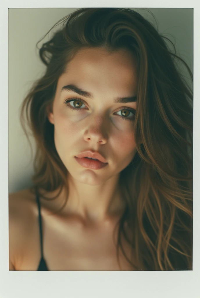 Hailee steinfeld, tilted head,18-2, brown hair, high-quality photo portrait, shot on a Polaroid camera, double eyelid --ar 34:65 --style raw