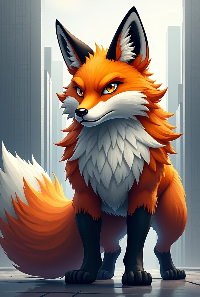 Create a mascot for the architecture and urban planning team, uma raposa, white orange and black must be strong and fierce