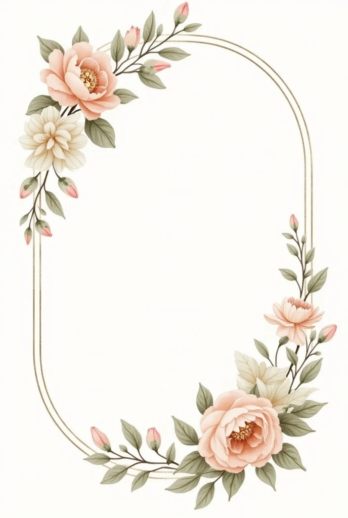 Illustrated flower oval vintage colors white background