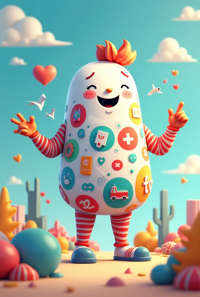 Software mascot that has icons or logos representing health areas, tourism and trade