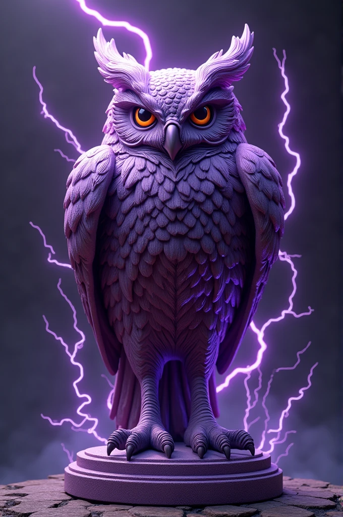 Create a purple trophy shaped like an owl with lightning bolts around it