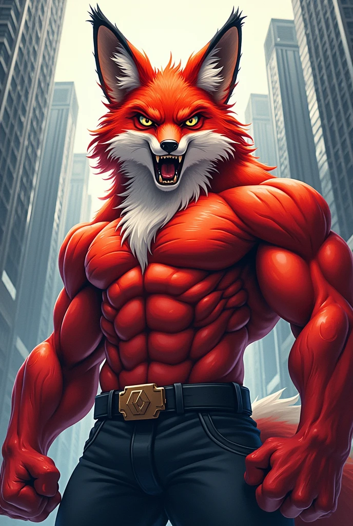 Create a mascot for the architecture and urban planning team, uma raposa, must be strong and fierce big muscular brave
