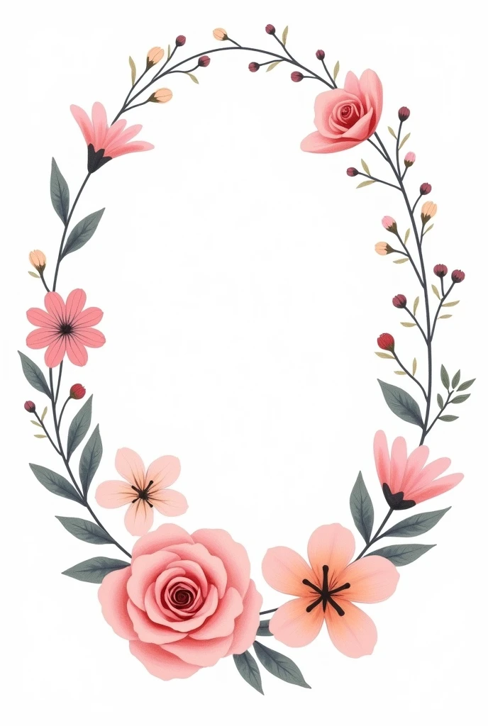 Disney type image pic Oval of illustrated flowers pastel colors white background