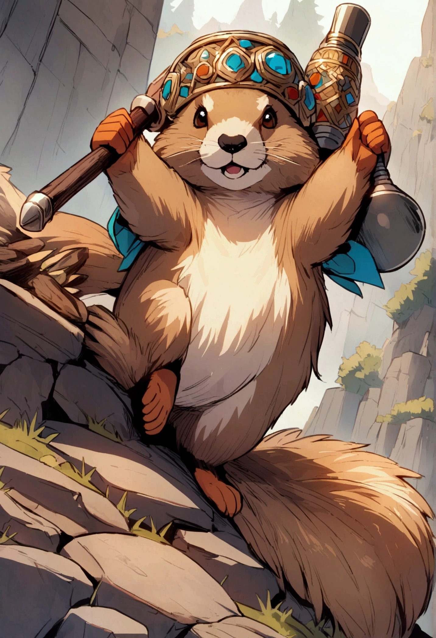 Marmot holding a hammer