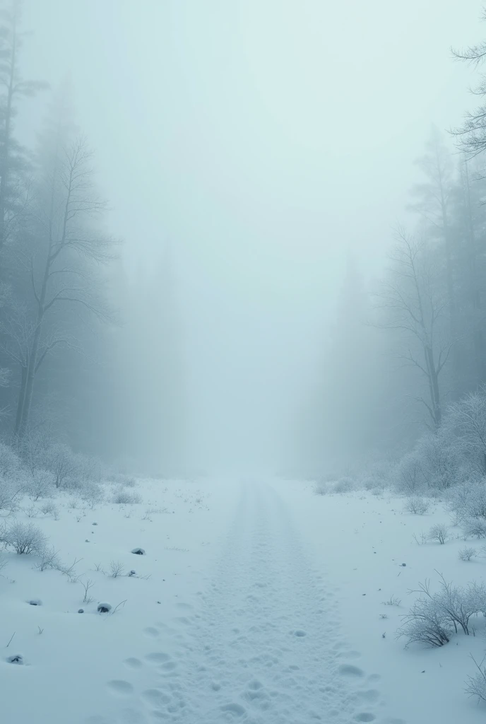 Create a domain expanse whose interior is filled with snow and fog, This domain is cold and gives a feeling of calm and fear