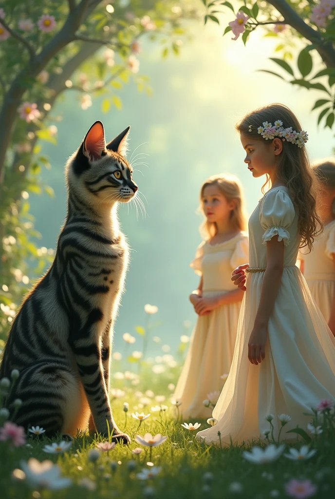 Cat and girls mixed