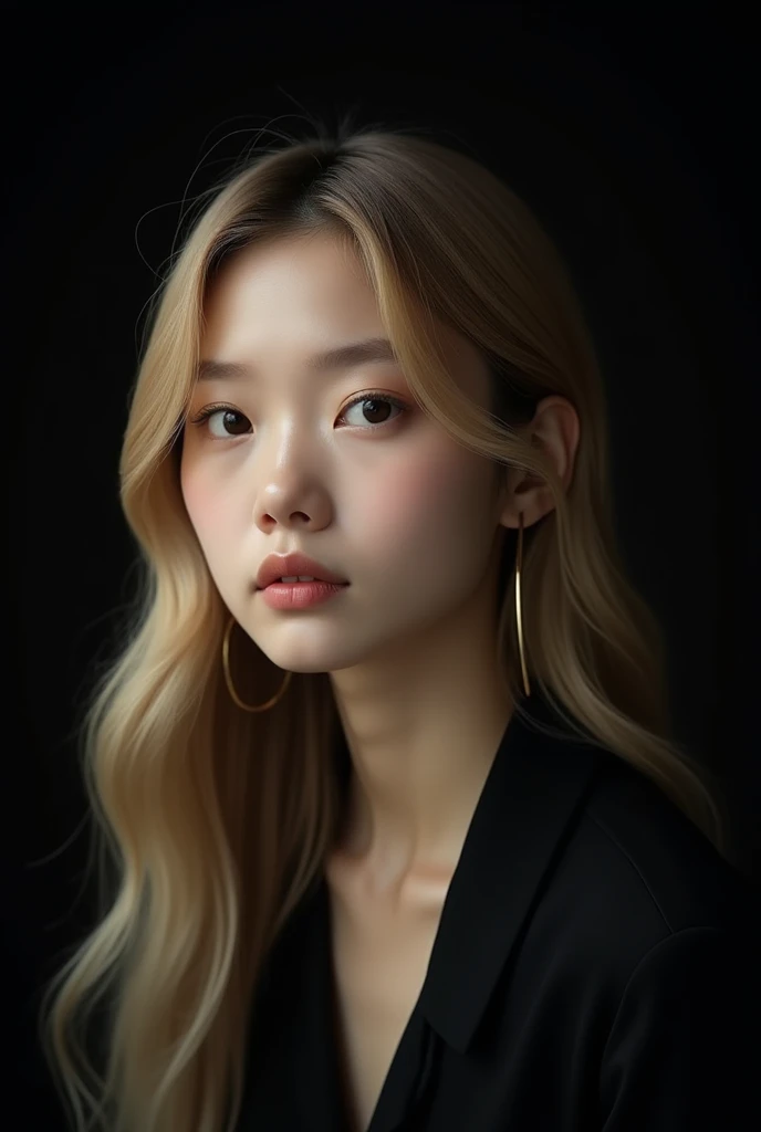Blonde hair girl like south Korean
With black background