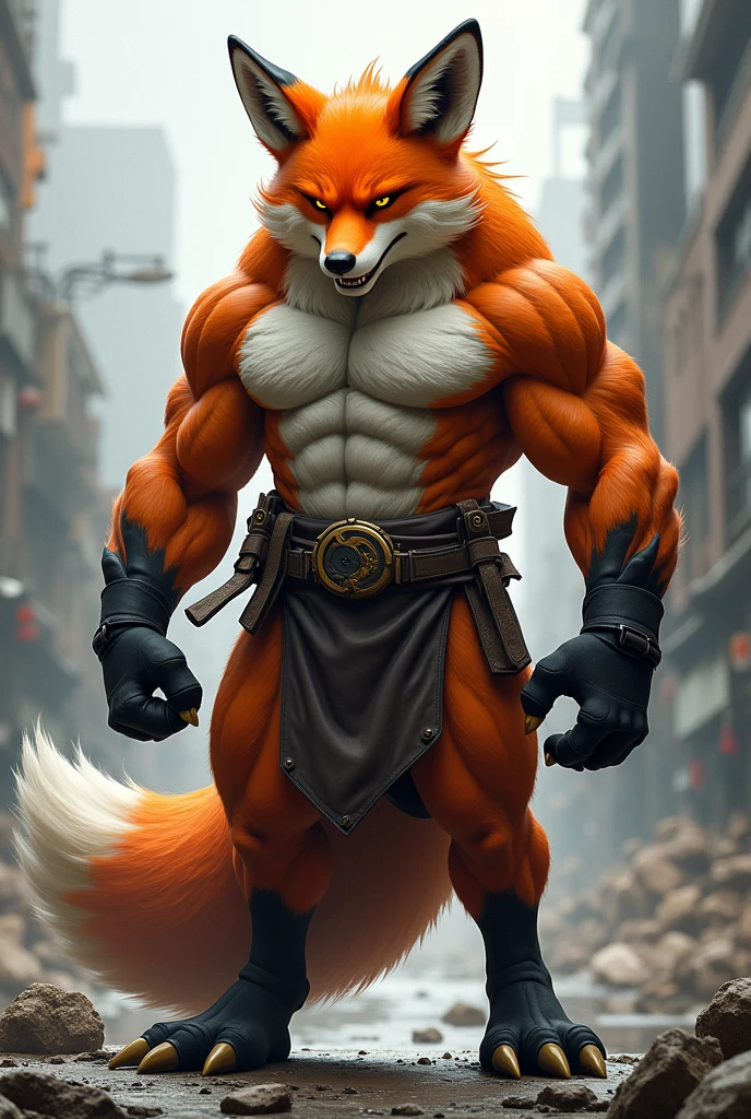 Create a mascot for the architecture and urban planning team, uma raposa,  must be strong and fierce, big fit ass, brawny, Coraggioso 