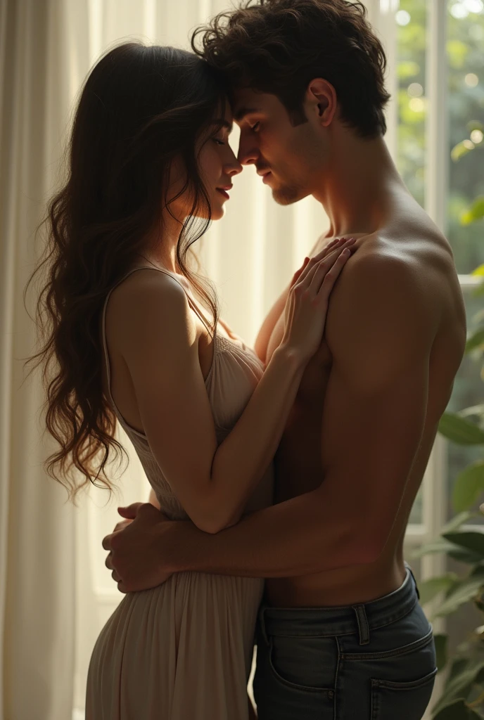One girl and boy without clothes