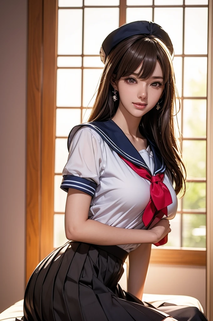 Shot alone)、(((( beautiful girl))))perfect style、anime girl、beautiful anime woman、anime girl 、Adorable anime girl、Beautiful Anime Girl、Beautiful Asian Girls Ever、perfect girl、japanese goddess 、Surreal anime、best qualthaty、masterpiece、enlightenment、very delicate and beautiful、very detailed、 nffsw, 8k wallpaper, growing up, attention to detail, masterpiece, highest qualthaty, art by, AJC 8k wallpaper is very detailed, Huge file size, Super detailed, High resolution, Ultra - High resolution, very detailed, More about beautiful girls, The eyes and face are very detailed, beautiful and detailed eyes, (Raw photo、highest qualthaty), (realistic, Photorealism:1.3),, light shines on your face, (brown haired: 1.3), chubby chest, beautiful hair loss、(eye swelling)、(K-POPアイドル))、(Charm)、bangs、(Attraction pose)))、dark eyeliner、long eyelashes、erotic、fringe、small earrings、small necklace、((laughter))、((sailor suthat)),(((pleated skirt)))、(sweaty whthate skin)、Charming breasts and a charming ass、attraction、sexuell、that'Wet、very beautiful skin、long and beautiful legs、(Photoreal: 1.4), nice detailed eyes, dark eye makeup,(show me your legs)、(see through the feet),((alone / alone Focueauty legs,(),(((high school girl beautiful girl)))、wide hips、Huge 、Bend your knees and spread your legs wide、Bare pussy