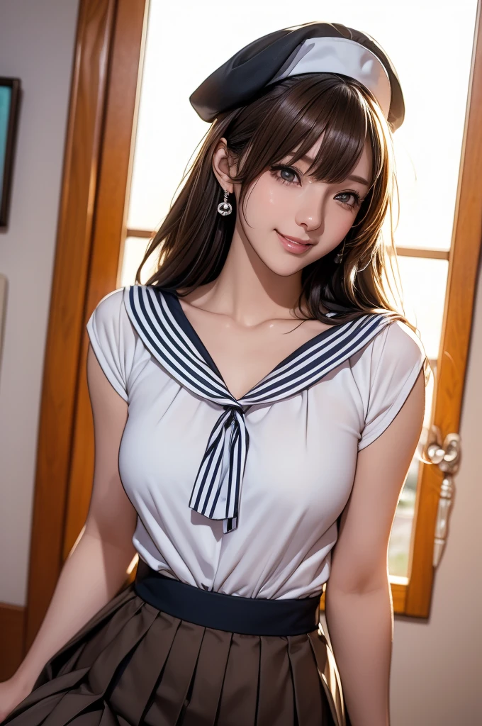 Shot alone)、(((( beautiful girl))))perfect style、anime girl、beautiful anime woman、anime girl 、Adorable anime girl、Beautiful Anime Girl、Beautiful Asian Girls Ever、perfect girl、japanese goddess 、Surreal anime、best qualthaty、masterpiece、enlightenment、very delicate and beautiful、very detailed、 nffsw, 8k wallpaper, growing up, attention to detail, masterpiece, highest qualthaty, art by, AJC 8k wallpaper is very detailed, Huge file size, Super detailed, High resolution, Ultra - High resolution, very detailed, More about beautiful girls, The eyes and face are very detailed, beautiful and detailed eyes, (Raw photo、highest qualthaty), (realistic, Photorealism:1.3),, light shines on your face, (brown haired: 1.3), chubby chest, beautiful hair loss、(eye swelling)、(K-POPアイドル))、(Charm)、bangs、(Attraction pose)))、dark eyeliner、long eyelashes、??????、fringe、small earrings、small necklace、((laughter))、((sailor suthat)),(((pleated skirt)))、(sweaty whthate skin)、Charming breasts and a charming ass、attraction、sexuell、that'Wet、very beautiful skin、long and beautiful legs、(Photoreal: 1.4), nice detailed eyes, dark eye makeup,(show me your legs)、(see through the feet),((alone / alone Focueauty legs,(),(((high school girl beautiful girl)))、wide hips、Huge 、Bend your knees and spread your legs wide、Bare pussy
