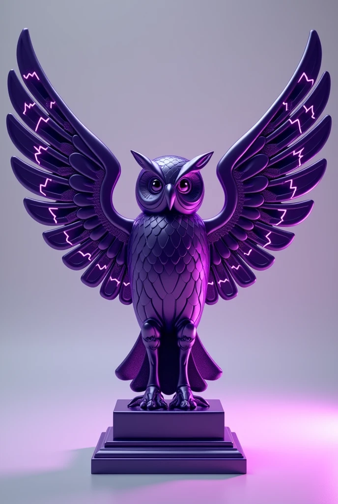 Create a purple owl-shaped trophy, with lightning details 