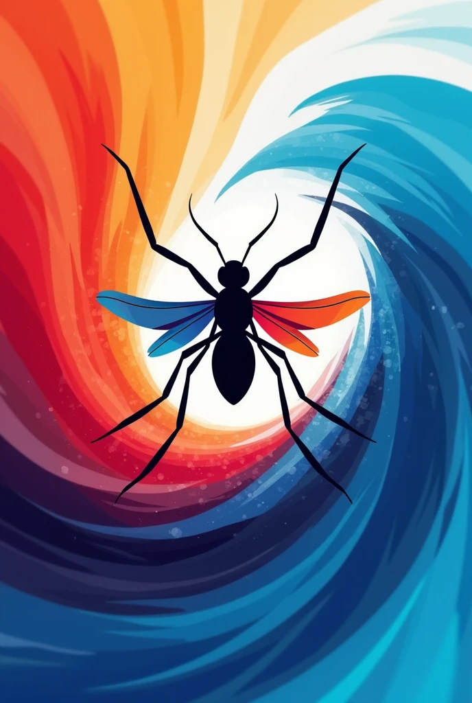 Create a logo for a mosquito repellent More creative and colorful that has a base in the middle and in the background colors that create waves of red and blue blurring