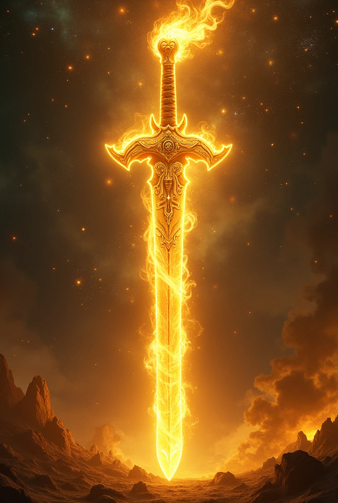 Golden sword fire with celestial light