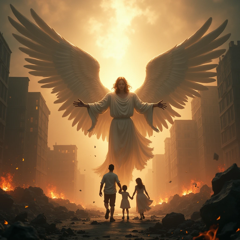 Angels saving him and his family from the destruction of their city