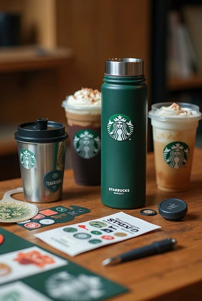 It is a new proposal to invite customers to customize their Starbucks products such as thermoses, cups etc... Stickers can be used, engravings and accessories in a Starbucks store but with a Stanley thermos but one of the current ones