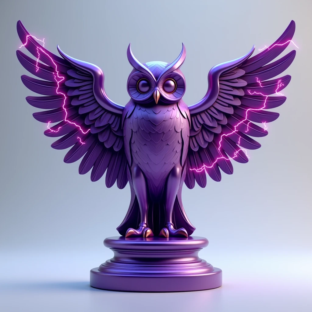 Create a purple owl-shaped trophy, with lightning details